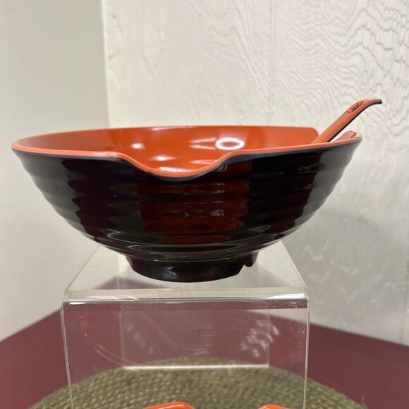 4-Piece Japanese Style Ramen Noodle Bowl Set with Spoons Orange Black - Picture 3 of 8